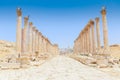 The ancient Roman city in Jerach, Jordan, Colonnaded Street. Royalty Free Stock Photo