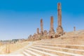 The ancient Roman city in Jerach, Jordan. Huge stairways to the Royalty Free Stock Photo