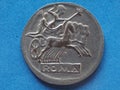 ancient roman coin with horses and biga (chariot Royalty Free Stock Photo