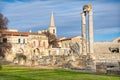 Ancient roman columns and amphitheatre in Arles