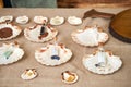 Ancient Roman cosmetics made pearl, retro perfume and vintage bath accessories. Reconstruction of events in the thermae of the