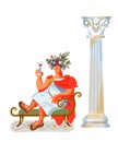 Ancient Roman empire man with glass of wine. Rome history and culture vector illustration. Young patrician in toga and