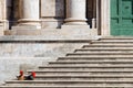 Ancient Roman Helmets on Steps