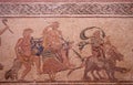 Ancient roman house floor mosaic showing the triumph of Dionysus story in kato park paphos cyprus