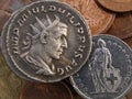 Ancient Roman & modern Swiss coin Royalty Free Stock Photo