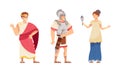 Ancient roman people set. Empire, soldier and woman in traditional clothes. Rome citizens cartoon vector illustration Royalty Free Stock Photo