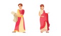 Ancient roman people set. Man and woman Roman patricians in traditional clothes cartoon vector illustration Royalty Free Stock Photo