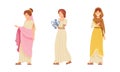 Ancient roman people set. Women in traditional clothes cartoon vector illustration