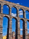 Ancient Roman Raised Aqueduct, Segovia, Spain Royalty Free Stock Photo