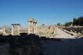 Ancient Roman ruins of Hierapolis (Turkey) next to the natural hot springs of Pamukkale.