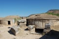 Ancient Roman ruins of Hierapolis (Turkey) next to the natural hot springs of Pamukkale. Necropolis. Circular graves