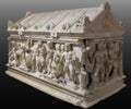 Ancient roman sarcophagus with reliefs of the twelve Labours of Heracles