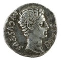 Ancient Roman silver denarius coin of Emperor Augustus