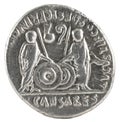 Ancient Roman silver denarius coin of Emperor Augustus. Reverse