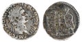Ancient Roman silver denarius coin of Emperor Domitian Royalty Free Stock Photo