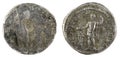 Ancient Roman silver denarius coin with an error of minting on the obverse.