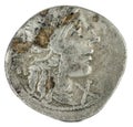 Ancient Roman silver denarius of the family Minucia Royalty Free Stock Photo
