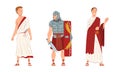 Ancient Roman Soldier or Greek Warrior and Man in Long Tunic Standing Vector Set Royalty Free Stock Photo