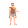 Ancient Roman Soldier or Greek Warrior Standing with Spear Vector Illustration Royalty Free Stock Photo