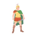 Ancient Roman Soldier or Greek Warrior Wearing Helmet Standing with Sword and Iron Armor Vector Illustration Royalty Free Stock Photo