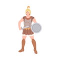 Ancient Roman Soldier or Greek Warrior Wearing Helmet Standing with Sword and Shield Vector Illustration Royalty Free Stock Photo