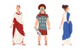 Ancient Roman Soldier or Greek Warrior and Woman in Long Tunic Standing Vector Set Royalty Free Stock Photo