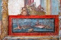 Ancient roman war ship, fresco in a house in Pompeii, destroyed by the eruption of Vesuvius in 79 BC Royalty Free Stock Photo