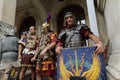 Ancient Roman soldiers, generals and emperor during a historic reenactment event