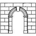 Ancient roman stone arch and brick wall, medieval entrance with antique stone archway, castle fairy-tale pass