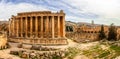 Ancient Roman temple of Bacchus panorama with surrounding ruins and city, Bekaa Valley, Baalbek, Lebanon Royalty Free Stock Photo