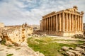 Ancient Roman temple of Bacchus with surrounding ruins of ancient city, Bekaa Valley, Baalbek, Lebanon Royalty Free Stock Photo