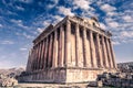 Ancient Roman temple of Bacchus with surrounding ruins and blue sky in the background, Bekaa Valley, Baalbek Royalty Free Stock Photo