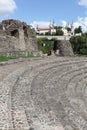 Ancient roman theater of Fourviere with the basilica of Fourviere in Lyon Royalty Free Stock Photo