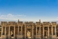 Ancient Roman Theater from Hierapolis Ancient City. Stage building details with statue and relief. Pamukkale, Denizli, Turkey