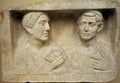 Ancient Roman tomb effigy with Latin inscriptions at the British Museum in London, England