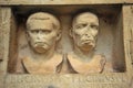 Ancient Roman tomb effigy with Latin inscriptions at the British Museum in London, England