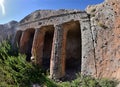 Ancient Roman tombs with columns cut on rock,Turkey