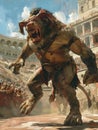 Ancient Roman troll race, competitive spirit, pets in outdoor stands, heavens view , Prime Lenses