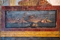 Ancient roman war ship, fresco in a house in Pompeii, destroyed by the eruption of Vesuvius in 79 BC Royalty Free Stock Photo