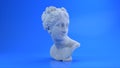 Ancient Roman white marble rotating head of Venus on a blue background. 3d illustration