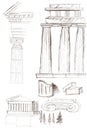 Ancient rome architecture greece sketch temple colonnade columns portico Royalty Free Stock Photo