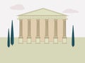Ancient Rome background with Temple and trees. The building of the Ancient Greek and Roman Temple with columns. Vector