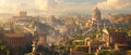 Ancient Rome city in summer, aerial panoramic view old historical buildings and sky. Theme of Roman empire, antique, history, Royalty Free Stock Photo