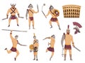 Ancient rome gladiators. Gladiator vector roman warrior character in armor with sword or weapon and shield. Flat