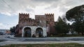 Ancient Rome landmark with majestic well preserved Porta San Paolo gate one of the southern gates of the Aurelian Walls that