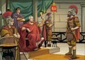 Illustration of emperor giving orders to a Roman centurion