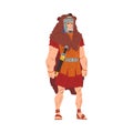 Ancient Rome Warrior, Male Roman Legionnaire Character in Bear Skin with Sword Vector Illustration