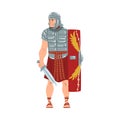 Ancient Rome Warrior, Male Roman Legionnaire or Soldier Character with Sword and Shield Vector Illustration Royalty Free Stock Photo