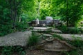 Ancient round ruined dolmen in the valley of the river Jean, Monument of archeology megalithic structure