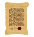 Ancient Royal Decree with print. Secret Old yellow scroll. Abst